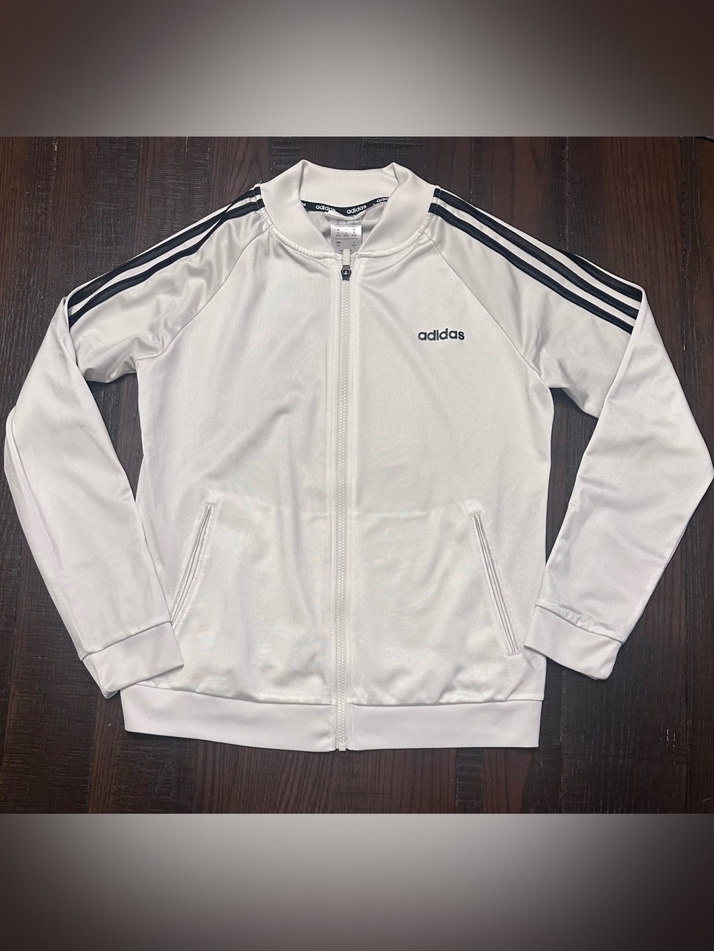 Adidas Track Jacket White Black 3 Stripes FL4876 Mens Sz Medium Running Full Zip